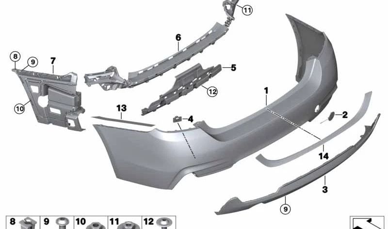 Revestimiento del parachoques trasero inferior para BMW Serie 4 F32, F33, F36 (OEM 51128054564). Original BMW.