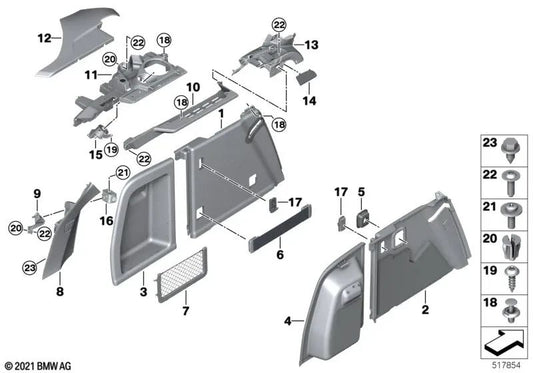 Right Trunk Panel Cover for BMW X4 F98, G02 (OEM 51477481918). Genuine BMW.