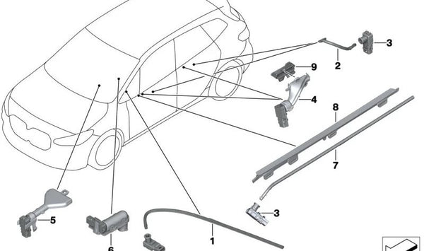 Iluminación del compartimento con guía de luz para BMW Serie 2 U06, X1 U11, U12, X2 U10 (OEM 63315A5D5D3). Original BMW