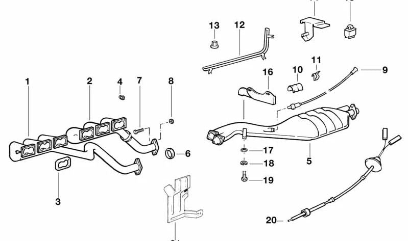 Colector de escape con catalizador para BMW Serie 5 E28, Serie 6 E24 (OEM 11621308366). Original BMW.