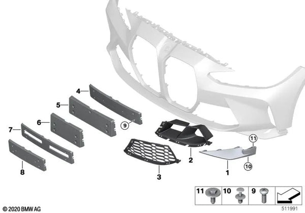 Rejilla de entrada de aire izquierda para BMW G80, G81, G82, G83 (OEM 51118069439). Original BMW.