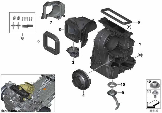 Carcasa de aire fresco/recirculación de aire para BMW Serie 1 F40, F52, Serie 2 F44, F45, F45N, F46, F46N, i I01, I01N, X1 F48, F48N, F49, F49N, X2 F39 (OEM 64119304015). Original BMW.