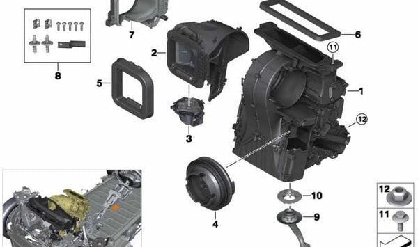 Carcasa vacía para calefacción y aire acondicionado OEM 64116827061 para BMW F40, F44, F45, F46, F48, F39 y MINI F54, F60. Original BMW/MINI.