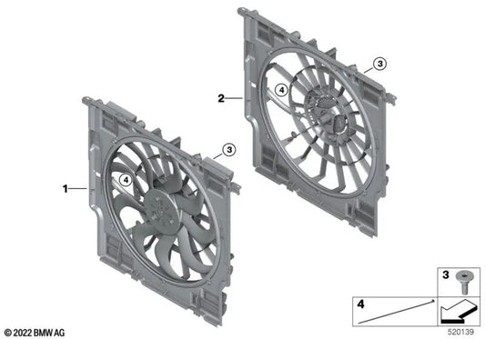 Fan housing with fan for BMW G05, G18N, G06, G06N, G07N (OEM 17428655761). Original BMW.