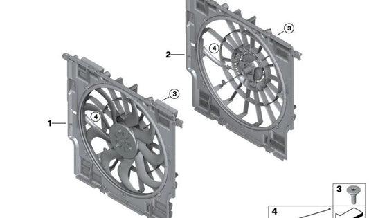 Ventilador con carcasa OEM 17428655760 para BMW G05, G06, G07. Original BMW.