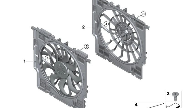 Ventilador con carcasa OEM 17428655760 para BMW G05, G06, G07. Original BMW.