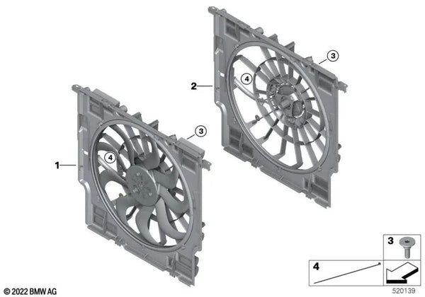 Carcasa de ventilador con ventilador para BMW G05, G18N, G06, G06N, G07N (OEM 17428655761). Original BMW.