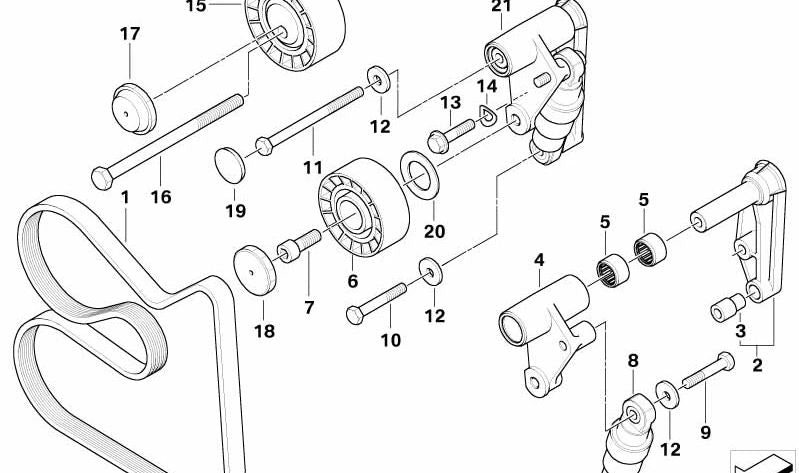 Polea de desvío para BMW E60, E61, E65, E66, E83 (OEM 11287516847). Original BMW.