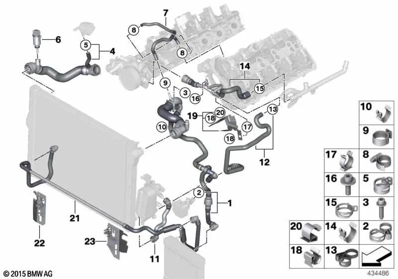 Manguera de refrigerante para BMW Serie 5 F07, F10, F11, Serie 6 F06, F12, F13, Serie 7 F01N, F02N (OEM 17127595252). Original BMW.