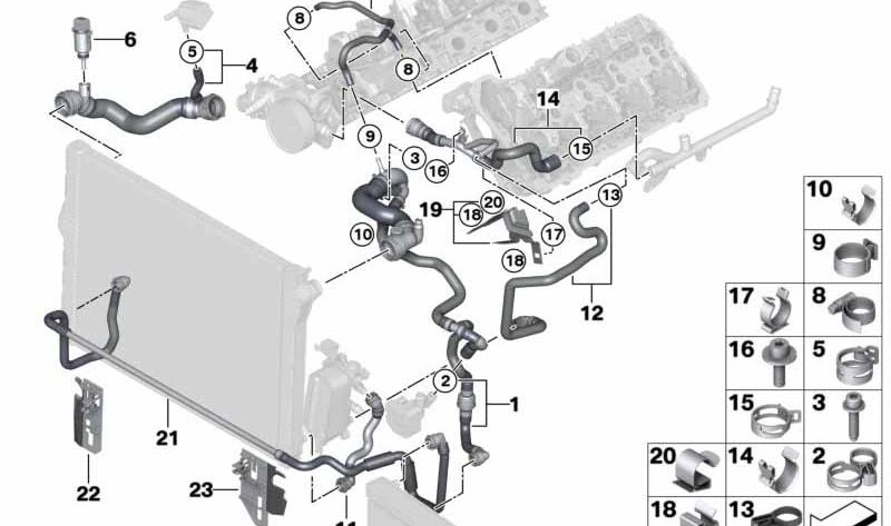 Manguera de Refrigerante para BMW F07, F10, F11, F06, F12, F13, F01N, F02N (OEM 17127582894). Original BMW.