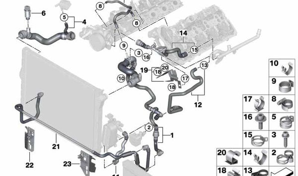 Manguera de refrigerante OEM 17127619704 para BMW Serie 7 (F01, F02). Original BMW.