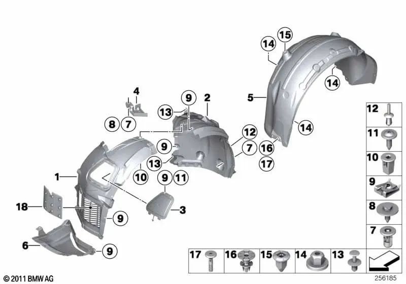 Cubierta guardabarros parte trasera delantera derecha para BMW Serie 6 F06, F06N, F13, F13N (OEM 51717244184). Original BMW.