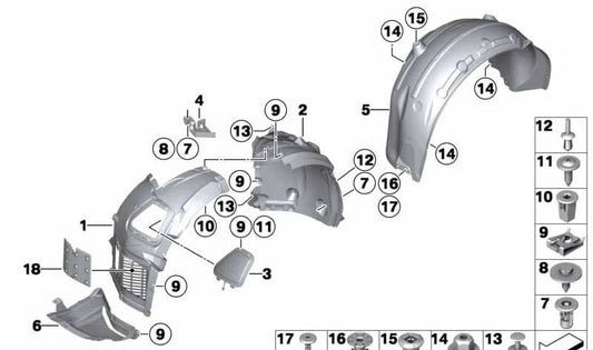 Rear left wheel arch cover for BMW F12, F12N, F13, F13N (OEM 51717224973). Original BMW.