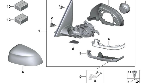 Espejo exterior calefactado con memoria para BMW G05, G07 (OEM 51168738351). Original BMW.