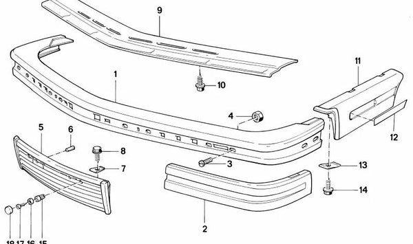 Moldura paragolpes delantero derecho para BMW E24 (OEM 51111967618). Original BMW