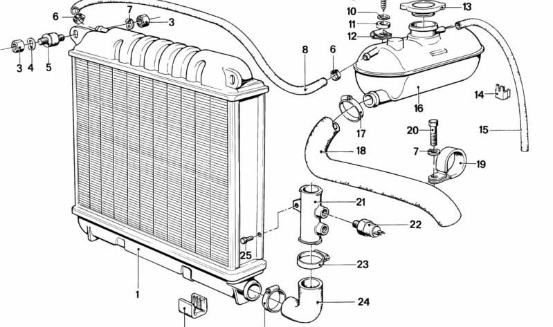 Radiatore del refrigerante OEM 1711112009 per BMW E21. BMW originale.