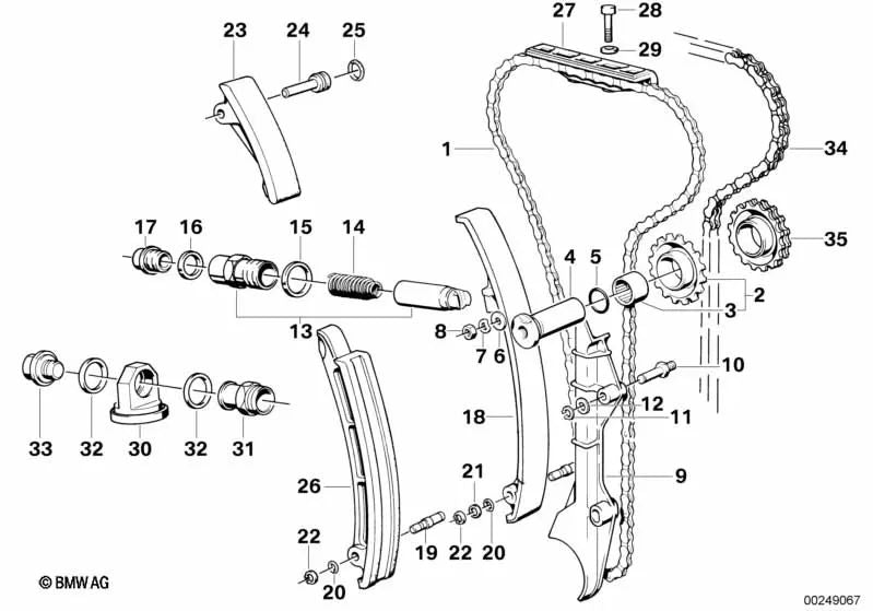 Tensioner guide for BMW E28, E24, E23 (OEM 11311307442). Original BMW