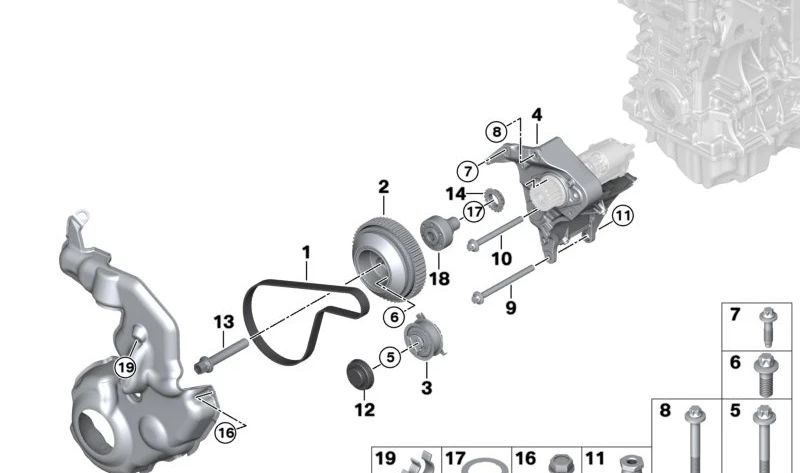 Polea del cigüeñal OEM 11237597421 para BMW F20, F21, F22, F23, F30, F31, F34, F32, F33, F36, F07, F10, F11, E84, F25, F26, F15, F16, E89. Original BMW.