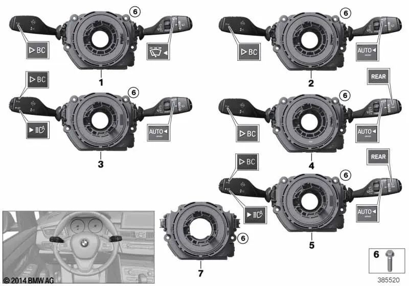 Centro de control de la columna de dirección para BMW Serie 2 F45, F46 y X3 F25 (OEM 61316827367). Original BMW.