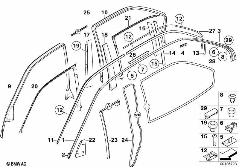 Zócalo de canalón del techo izquierdo para BMW Serie 7 E38 (OEM 51138125475). Original BMW