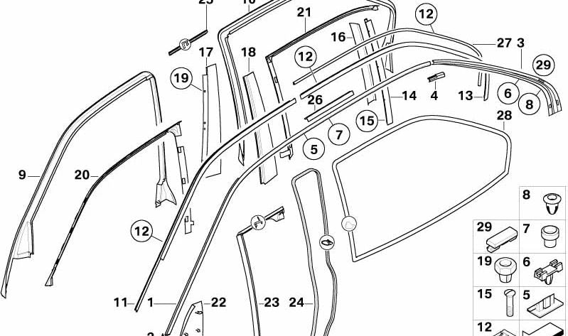 Moldura Canal de Lluvia Techo Izquierda para BMW Serie 7 E38 (OEM 51138125829). Original BMW.