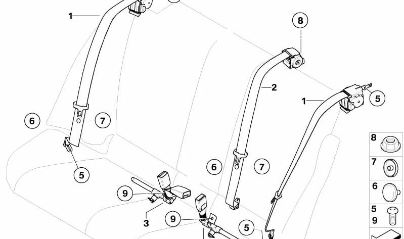 Cinturón de seguridad trasero derecho OEM 72117211596 para BMW E90, E91. Original BMW.