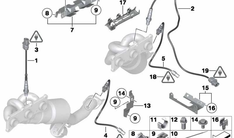 Soporte sonda lambda para BMW Serie 1 E81, E82, E87, E88, Serie 3 E90, E91, E92, E93, Serie 5 E60, E61, Serie 6 E63, E64, Serie 7 E65, E66, Z4 E85, E86 (OEM 12527551498). Original BMW