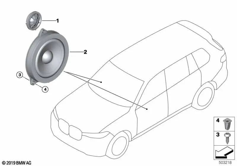 Altavoz de agudos para BMW X3 G08N, X5 G18, G18N (OEM 65136817940). Original BMW.