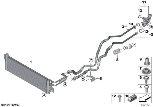 Enfriador de aceite de la caja de cambios para BMW Serie 2 G87 (OEM 17115A495B9). Original BMW.