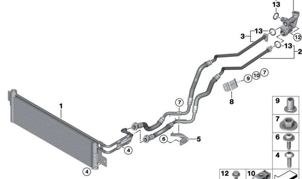 Línea de enfriador de aceite de transmisión para BMW G87, G80, G80N, G82, G82N (OEM 17228096455). Original BMW