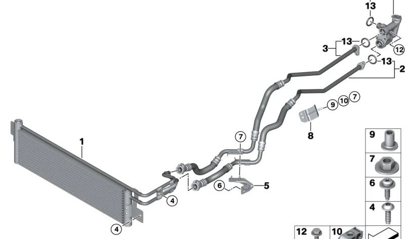 Refrigerador de aceite de transmisión para BMW Serie 2 G87, Serie 3 G80, G81, Serie 4 G82, G83 (OEM 17118095284). Original BMW