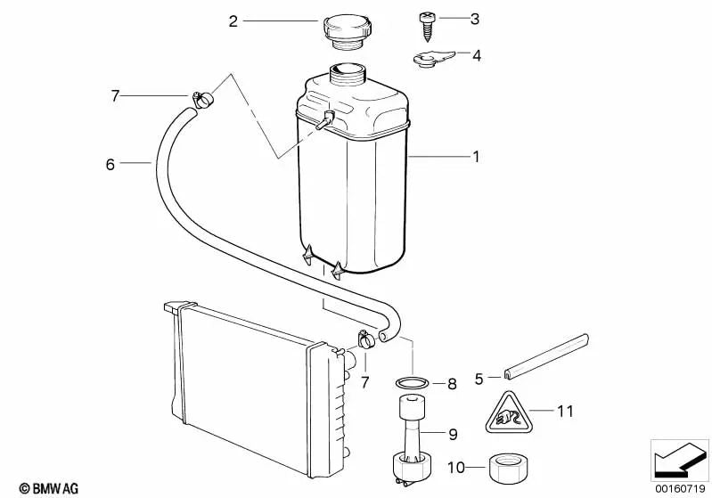 Expansion tank for BMW E36, E39, E38 (OEM 17111723520). Original BMW.