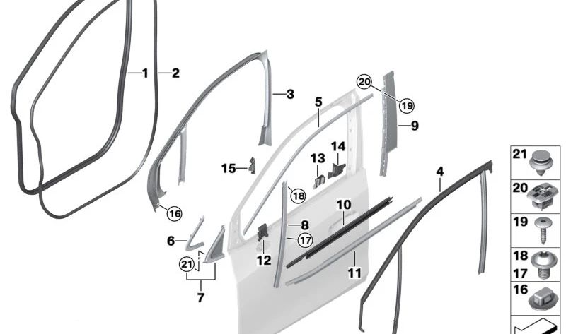 Junta de embellecedor B-Pilar parte inferior delantera izquierda para BMW U06 (OEM 51338496369). Original BMW.