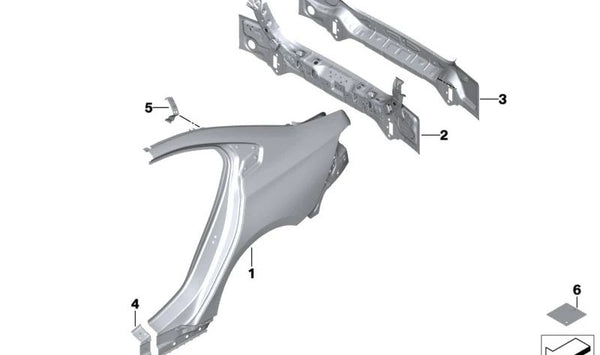 Refuerzo de chapa para el pilar C izquierdo OEM 41215A5C8B3 para BMW {E36, E46, E90, E92, F30, F32, G20, G22}. Original BMW.