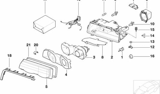 Inserto del faro derecho para BMW E38 (OEM 63128381458). Original BMW