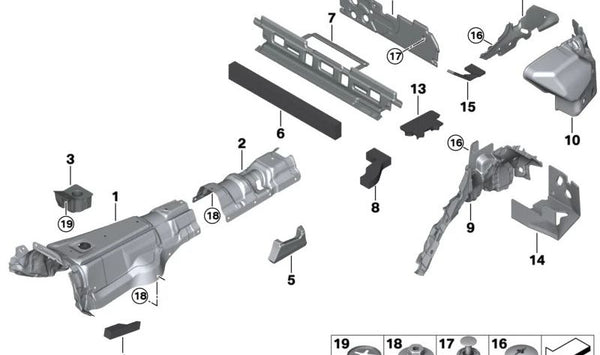 Aislamiento acústico del suelo trasero izquierdo para BMW X5 F95, G05, G18 (OEM 51487434375). Original BMW