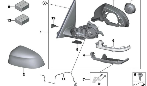 Espejo exterior calefactado para BMW X5 G05, X7 G07 (OEM 51168738303). Original BMW