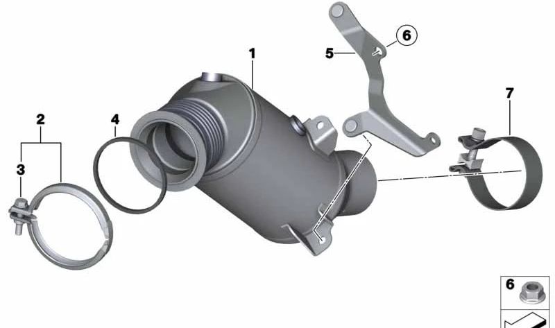 Soporte para catalizador cerca del motor OEM 18207597064 para BMW E82, E88, E90, E91, E92, E93, E84, F25, F26. Original BMW.