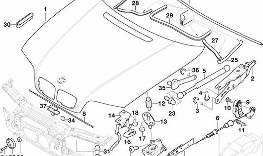 Activación Capó Delantero para BMW Serie 3 E46 (OEM 51238213028). Original BMW.