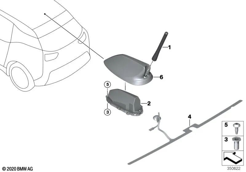 Carcasa vacía de antena de techo pintada para BMW I01, I01N (OEM 65209290892). Original BMW