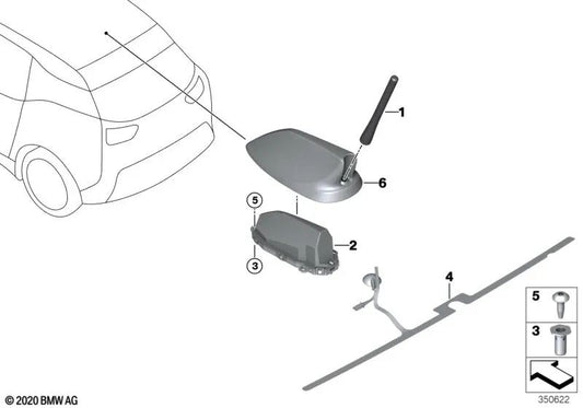 Carcasa vacía de antena de techo pintada para BMW I01, I01N (OEM 65209290893). Original BMW