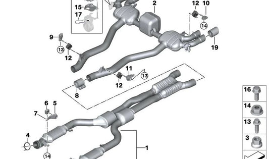 Silenciador trasero con válvula de escape OEM 18307883615 para BMW X5 M (F95), X6 M (F96). Original BMW.