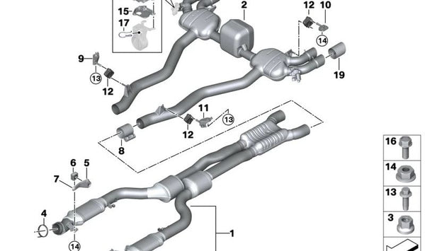 Silenciador trasero con válvula de escape OEM 18307883615 para BMW X5 M (F95), X6 M (F96). Original BMW.