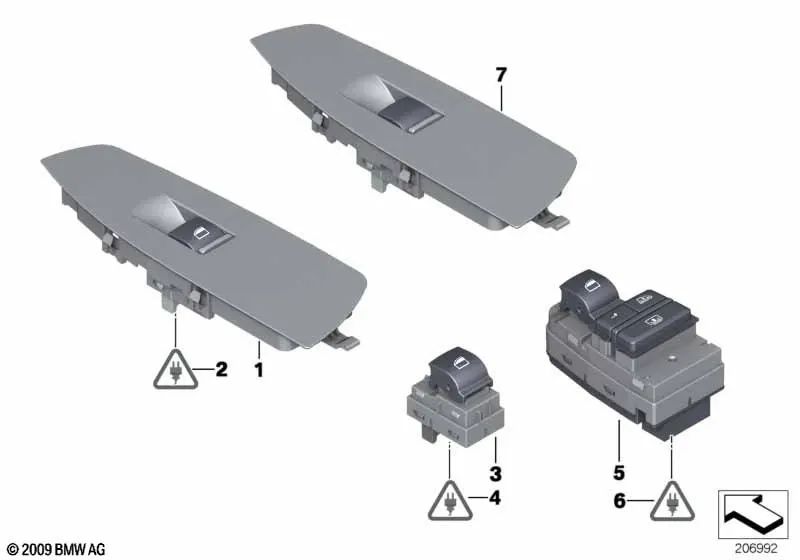 Passenger Side Window Switch for BMW 7 Series F01, F02, F04 (OEM 61319241944). Original BMW