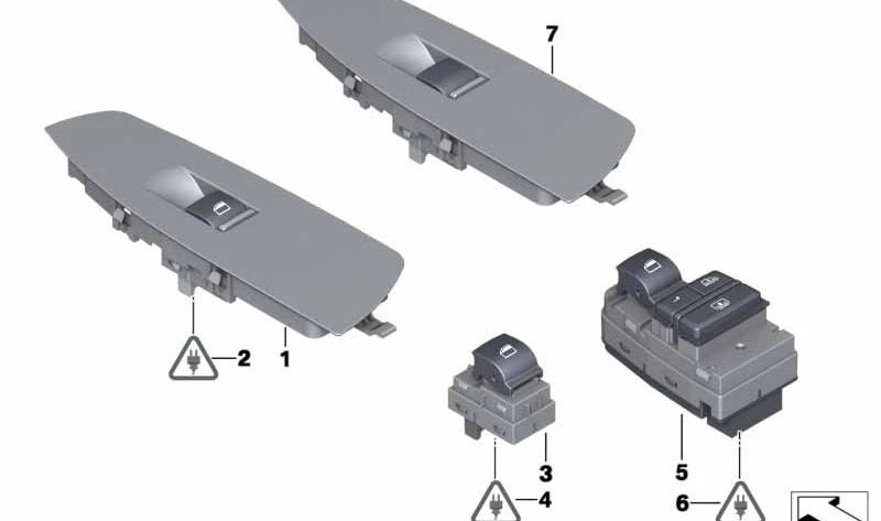 Interruptor Elevavidrios Lado del Pasajero para BMW F01, F02, F04 (OEM 61319241941). Original BMW