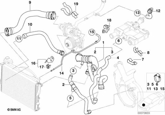 Water hose for BMW 7 Series E38 (OEM 11532249862). Original BMW.