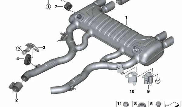 Silenciador trasero con válvula de escape OEM 18308071806 para BMW M2 (F87). Original BMW