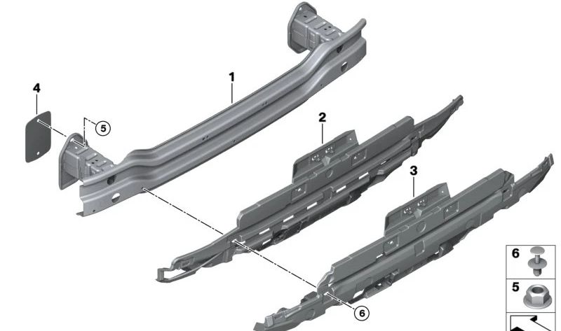 Soporte paragolpes trasero OEM 51125A01199 para BMW Serie 5 (G30, G31), Serie 6 (G32). Original BMW.