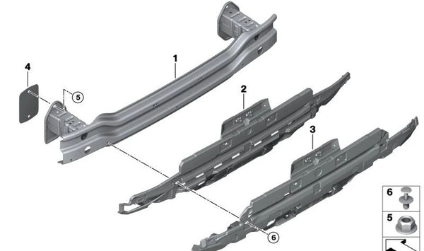 Soporte paragolpes trasero OEM 51125A01199 para BMW Serie 5 (G30, G31), Serie 6 (G32). Original BMW.