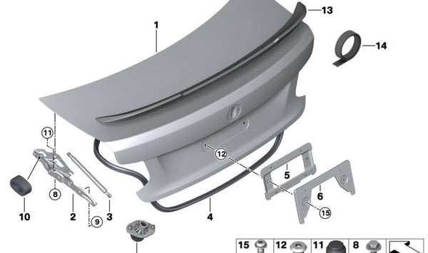 Amortiguador portón trasero para BMW F22, F23, F87 (OEM 51247304556). Original BMW.